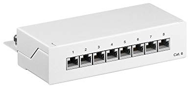 Goobay 62069 CAT 6 Patch Panel 8 Port / RJ45 Buchsen Netzwerkstecker / 250 MHz LAN Patchfeld / 1 HE Verteilerfeld / Mini Desktop Patchpanel Wandmontage / Weiß
