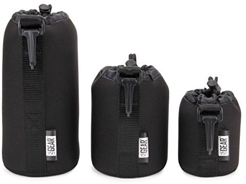 USA Gear FlexARMOR Objektivtasche, 3 Größen Neopren Objektivbeutel, In Kleinen, Mittleren und Großen Gehäusen Können Objektive bis zu 70-300 mm mit Kordelzugöffnung Aufbewahrt Werden - Schwarz