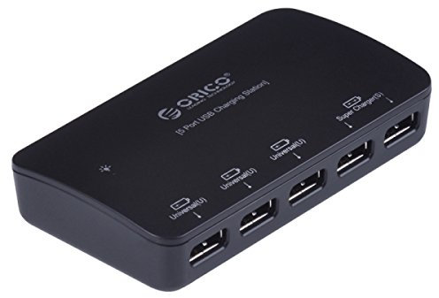 C-FUNN Orico Mpu-5S-Bk 5 Porte Mini Caricabatteria da Auto 2.4 A 1A per Android iPhone Ippad con Ce/Fcc/3C/Rohs