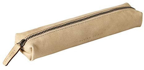 Clairefontaine 103511C Schlampermäppchen (Flying Spirit aus Leder, klein, rund, 19,5 x 4,5 x 2,3cm) 1 Stück beige