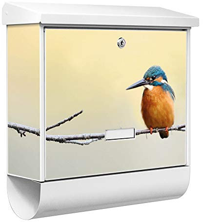 banjado® Burgwächter Briefkasten Weiß 38x39x12cm mit Motiv Pause/Briefkasten mit Zeitungsfach/Briefkasten mit Zeitungsrolle/Postkasten inkl. Montagematerial & 2 Schlüsseln