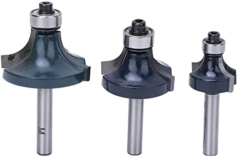Juego de 3 Brocas para Fresadora de Carburo, Vástago 6.35mm, Cortador de Bordes Redondeados para Carpintería, Herramienta Profesional para Muebles y Trabajo en Madera