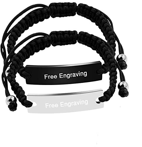 Uloveido Sein und Ihr Matching Set Titan Edelstahl Personalisiertes Paar Armband Benutzerdefinierte Gravur (Ein Paar) (Y862 Schwarz und Weiß)