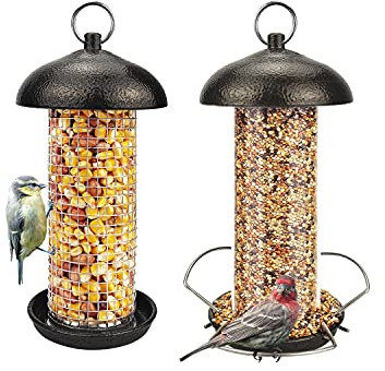 Urban Deco Hanging Bird Seed Feeders Set Metal Tube Mixed Seed Feeder Peanut Sunflower Seed Feeder with Hanger for Garden Outside Great for Attracting Wild Birds (𝐂𝐨𝐟𝐟𝐞𝐞-𝟐 𝐏𝐚𝐜𝐤)