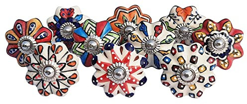 Royal Kraft Vintage handbemalte Keramik-Zugknöpfe für Küchenschränke, Türen und Schubladen, Kleiderschränke, Schränke (Set of 10) Sknob003