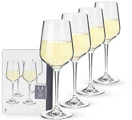 Viski Reserve European Crystal Chardonnay Glasses, 4 Lead-Free Crystal White Wine Glasses, European Made Glassware, Stemmed Wine Glass Set, Set of 4, 15 Ounces (443 ml)
