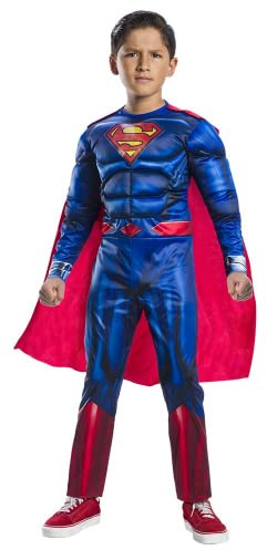 Rubies Superman-kostym svart linje deluxe för barn, jumpsuit med muskulös bröst och kappa, officiella DC serier, Warner Bros för halloween, karneval, jul och födelsedag, 702263-S
