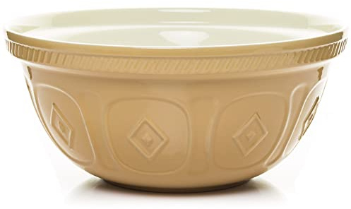 STEELEX Cane Mixing Bowl Traditional Vintage Porcelain Ceramic Stoneware Mixing Bowl Deep for Baking Cooking Food Preparation Whisking Kneading Kitchen Heavy-Duty (10 Inch (25cm))