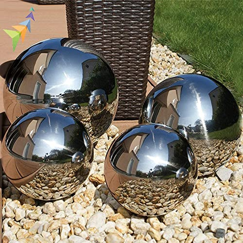 Abaseen Stainless Steel Gazing Ball - Set of 4 - Stainless Steel Hollow Ball Seamless Mirror Polished Ball - Garden Gazing Hollow Reflective Ball for Home and Garden Decoration (Silver)