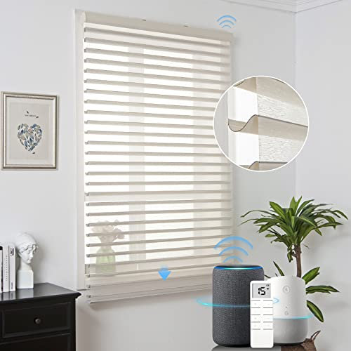 Graywind nach Maß Elektrische Shangri-la Duo Rollo, Elektrische Jalousien Kompatibel mit Alexa Google App, Smart Doppelrollo Innen mit Wiederaufladbarer Motor & Fernbedienung, Jacquard Beige