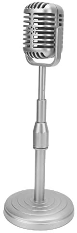 EBTOOLS Modèle de Microphone à L'ancienne de Simulation de Micro D'accessoire Vintage avec Base Stable et Tige de Support Ensemble D'accessoires de Micro de Style Rétro pour la Photographie(Argent)