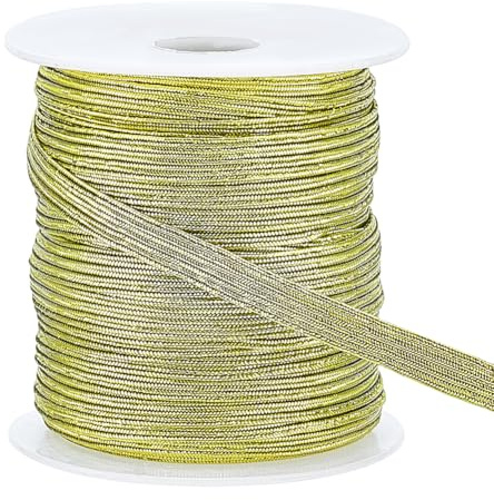 BENECREAT 27 Yard/25 m Glitzer-Metallic-Gummiband 1/4 Zoll (6 mm) Goldenrod Flache Nylon-Elastikschnüre Für Die Herstellung von Schleifen, Nähen von Bekleidungszubehör, Geschenkpapier