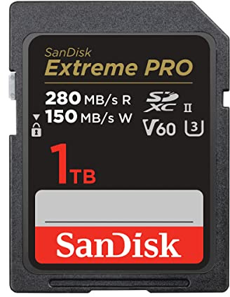 SanDisk Extreme PRO SDXC UHS-II Speicherkarte V60 1 TB (280 MB/s, 6K, 4K UHD, U3, C10, Rescue PRO Deluxe) | UHS-II, V60, U3, Klasse 10, 4K-Video