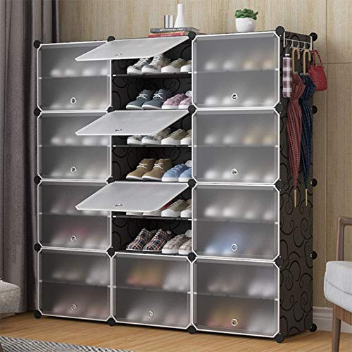 DDMINE - Armario para zapatos, estante modular de plástico, zapatero con puertas, mazo, caja de zapatos, botas y zapatillas (3 x 4)