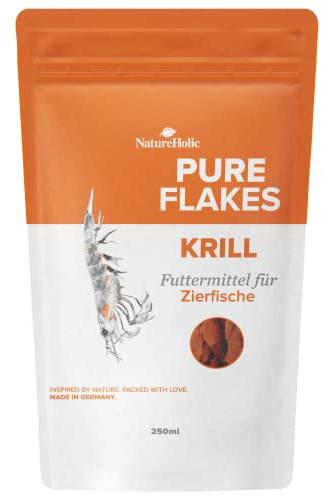 NatureHolic Pure Flakes – Krill – Alta accettazione – oltre il 25% di krill – Per acquari d'acqua dolce – Prodotto a Mannheim