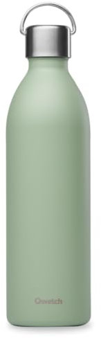 Qwetch - Trinkflasche 1L Edelstahl Linden Grün Active - Thermosflasche aus 90% recyceltem Inox - 24h Kalt & 12h Heiß - Isolierflasche, Auslaufsicher, BPA-frei & Kompakt