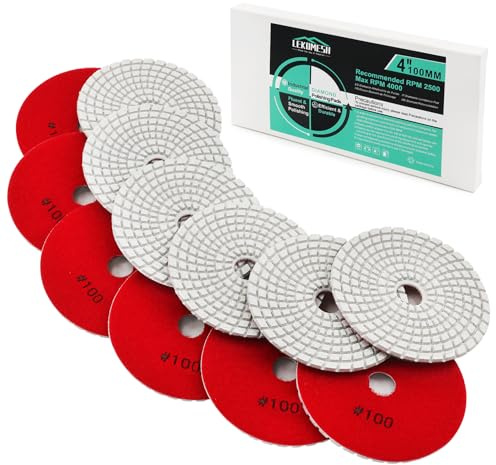 Dischi Lucidatura Diamantati LEKOMESH - 6 pezzi 100MM Set di Tamponi per Lucidatura a Umido per Granito Marmo Pietra Artificiale Quarzo, #50-#3000 Tampone di Lucidatura