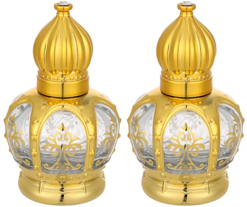 Beavorty Roll on Bottles, 2Pcs Roller Bottles for Essential Oils 0.5Oz, Arabic Crystal Glass Refillable Roller Pitcher for Perfume, Massage Oils