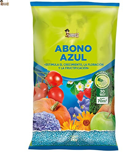BricoLoco Abono azul universal. ¡¡¡ 2 kgs. !!! Plantas interior y exterior, huerto, césped, frutales, cítricos, arbustos, rosales. Granulado. Fertilizante NPK (S) 10-12-18 (11) con azufre (1)