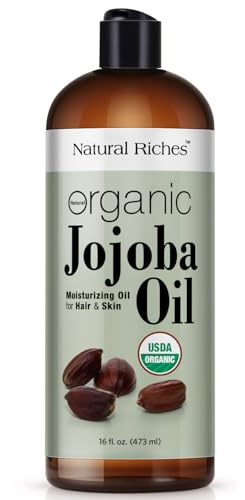 Natural Riches Organic Jojoba Oil, Pure (16 oz) | Moisturizing Oil for Face, Hair, Skin & Nails Cold Pressed Hexane Free Base Carrier oil.