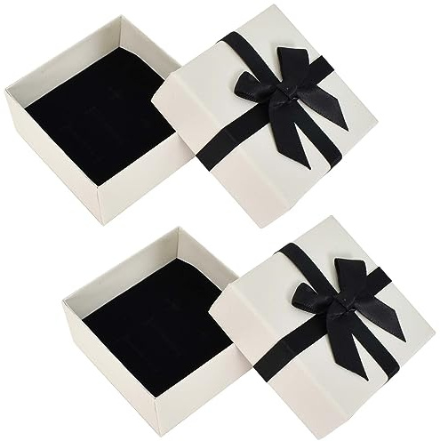 DecorDwell 2PCS Boîte Cadeau,Coffrets Cadeaux Bague,Boite Cadeau Vide Carrée Pastel Pour Les Mariages, Anniversaires, Remises De Diplômes, Nouvel An 7.5x7.5x3.5cm,Blanc