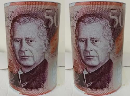 2 X £50 Sterling Bank Note MONEY TIN -Piggy Bank, Coin Tin, Cash Tin, Savings Tin, Money Box, Birthday Money, Holiday & Christmas Fund (Set of 2 £50)