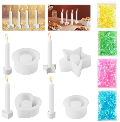 4 Stück Silikonform Kerzenhalter, 3D Gießformen Stern, DIY Silikonformen für Kerzenständer Tablett