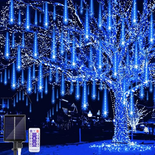 JIMACRO Solarlichterkette, 30cm 10 Rohr LED Lichterkette Wasserdicht Weihnachtsbeleuchtung Meteorschauer Lichterkette Außen Solar Für Weihnachtsbaum Party Balkonstraßen