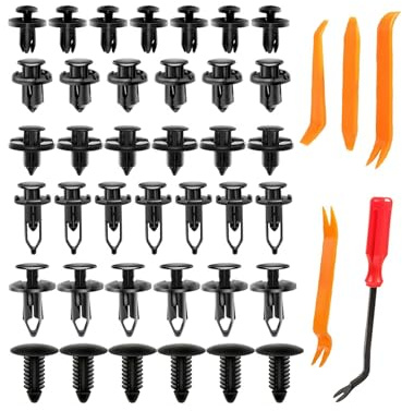 200 Stück Auto Befestigung Clips, Universal Preiznieten Kunststoff für Autoblende, 6 Arten Türverkleidung Klammern, Stoßstangen Zierleisten Befestigungclips Set mit Demontage Werkzeuge(Schwarz)