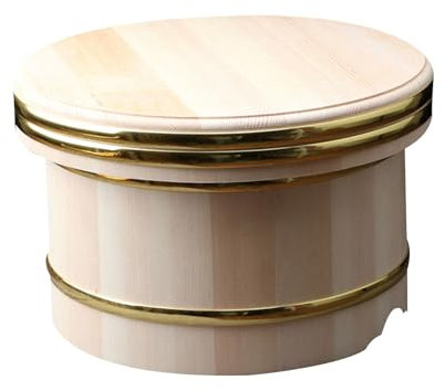 KELUNIS Sushi Bucket with Lid Japanese Oke Rice Mixing Tub Hangiri Bowl Wooden Sushi Rice Bucket for Restaurant Home Kitchen,Small