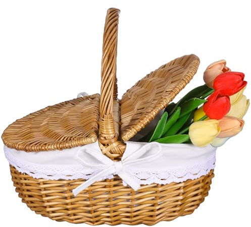Toddmomy 1 Stück Weiden-Picknickkorb Mit Deckel Und Griff Leere Picknickkörbe Im Vintage-Stil Für Picknick-Camping Im Freien S