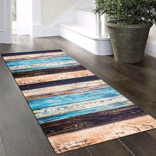 Yinghesheng Tapis de Passage Couloir Cuisine Long Multicolour 70x300cm Motif de Grain de Bois Antidérapant Lavable pour Salon Chambre Personnalisable
