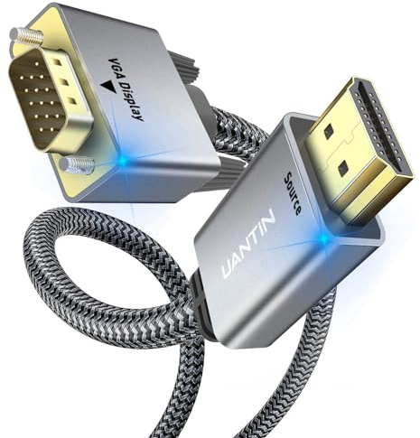 UANTIN HDMI to VGA Cable Adapter 6FT (Anti-Interference Gold-Plated Plugs) Uni-Directional Only, 1080p@60Hz HDMI (Source) to VGA (Display) Braided Cord for PC,Laptop,Xbox,Graphics Card