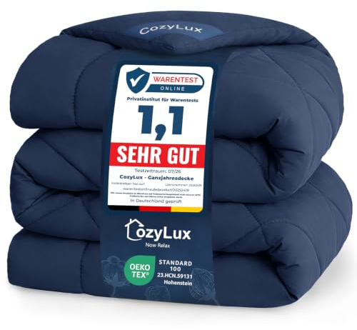 CozyLux Piumone Matrimoniale 220x240 cm Blu navy per 4 Stagioni | Piumone Letto in Microfibra 300 g/m², Oeko-Tex 100, Trapunta Invernale con quattro occhielli, Lavabile in Lavatrice