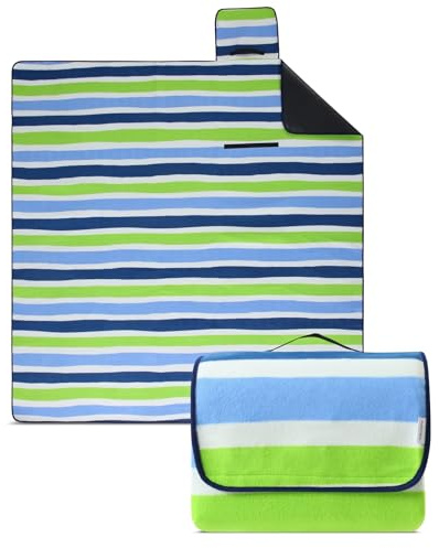 wometo eco-line nachhaltige Picknickdecke XXL 200x200 Streifen blau grün
