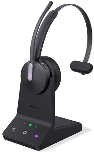 Yealink WH64 Casque sans fil DECT et Bluetooth mono Teams avec microphone, portée de 184,7 m, 3 micro antibruit, 26 heures de conversation, casque PC certifié Microsoft