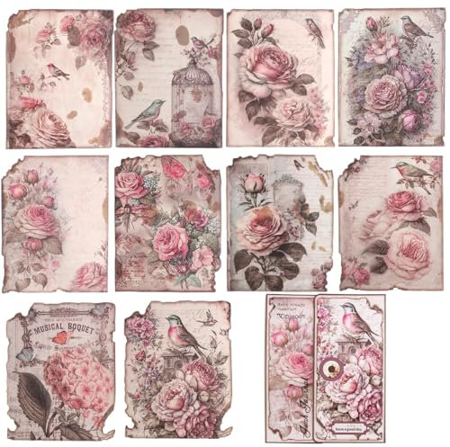 30 Pcs Vintage Aesthetic Adesivi per Scrapbooking, Materiale Carta Decorativa,per Album Diario Canlendario Bullet Journal DIY(10 Tipi di Immagini,3 di Ciascuno) Tema Della Rosa