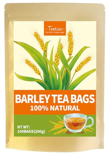 TeeLux - 100 bolsas de té de cebada tostada, cebada natural pura, mugicha, sin azúcar, sin cafeína, con cuerpo, bolsas de té biodegradables