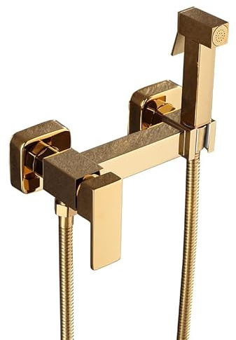Bidet Sprayer for Toilet Toilet Jet Wash Spray Toilet Bidet Spray Set Hot and Cold Mixed All Copper Gold Square