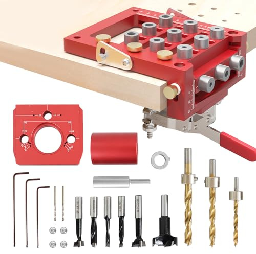 Kit de gabarit de cheville à centrage automatique, gabarit de forage à charnière en alliage d'aluminium 3 en 1, guide de trou auto-centrant avec plusieurs forets échelle, gabarit de quincaillerie