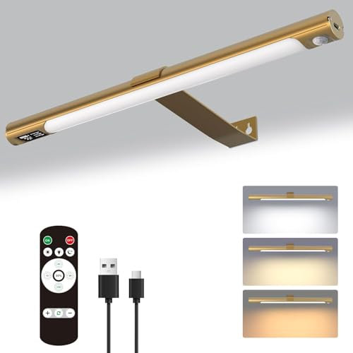 MeoYlaery Lampe de tableau sans fil,LED Lampe Murale Rechargeable avec Télécommande,3 Températures de Couleur,Applique murale avec Detecteur Mouvement,pour tableau la fresque et les fléchettes