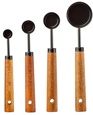 Measuring Spoons Set Stainless Steel - Tablespoon Scoop for Tea, Sugar, Powder - Coffee Measuring Spoon with Long Wooden Handle, 4 Pcs (18g, 20g, 22g, 31g)