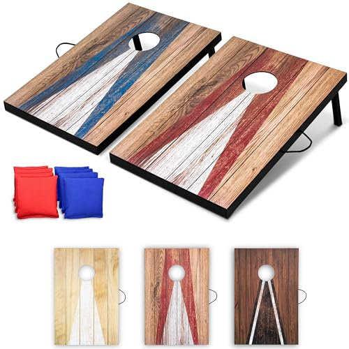 GoSports 0.9 x 0.6 m Cornhole Board Set Portable Outdoor Toss Game for Adults & Family Includes Set of 8 Bean Bags with Built-in Storage Rustic