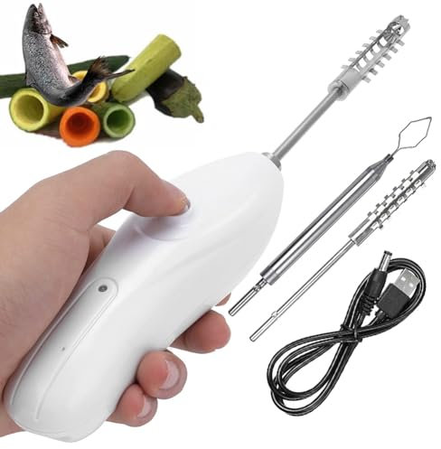Scavatrice elettrica per zucchine e frutti di mare, ricaricabile, in acciaio inox, con 2 teste di taglio, scala per raschiare e decalcificare, ideale per frutta e verdura