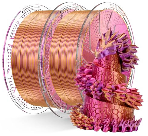 Chitu Systems Conjure Silk PLA 3D Drucker Filament, 1.75mm Tri-Color Filament, Seide Rot Gold Lila PLA 3D Druck Filament 2KG/4.4b