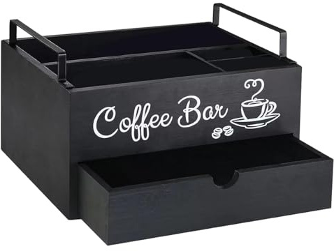 Coffee Organizer Station - Coffee Bar Caddy, Coffee Station Storage | Two Tier Coffee Accessory Holder, Coffee Pod Rack Tea Bag Storage, Coffee Bar Station Organizer for Countertop, Coffee Bar Caddy