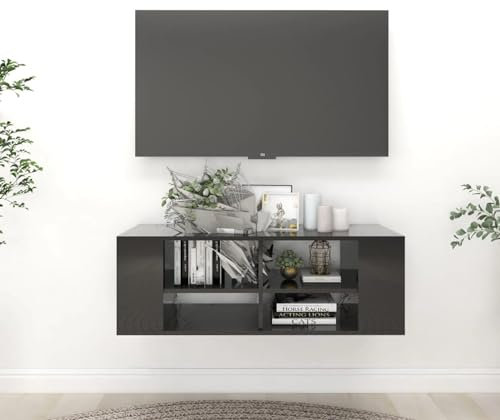 ShGaxin TV-väggskåp, TV-bord, TV-skåp, TV-skåp, TV-bord, TV-bord, vardagsrumsmöbler, TV-bord, spånskiva svart blank 102 x 35 x 35 cm