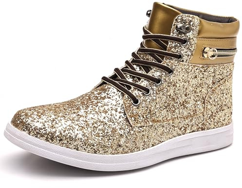 Trsorini Glitzernde Herrenschuhe, hohe Oberseite, modische glitzernde Sneaker, glänzende Pailletten, für Herren, A/Glitzer-Gold, 41 EU
