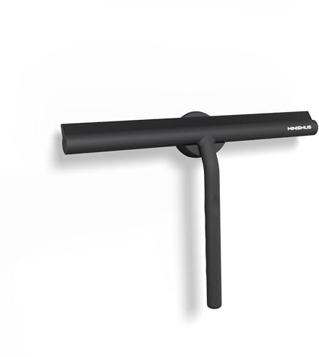 Minismus Limpiacristales para Ducha, baño, Azulejos, Espejos, Ventanas, Incluye Soporte magnético sin taladrar, Autoadhesivo, diseño Moderno (Negro, 28 cm)