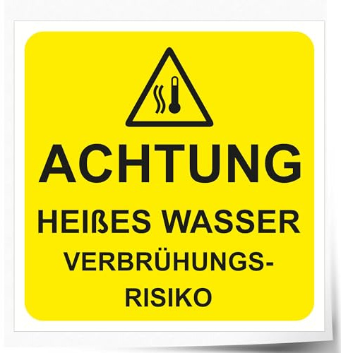INDIGOS UG - Aluverbund Schilder 3mm - Sicherheit - Warnung - Achtung Heißes Wasser! Verbrühungsrisko - 100x100 mm - Hotel, Firma, Schutz, Kita, Arzt, Praxis, Wohnung